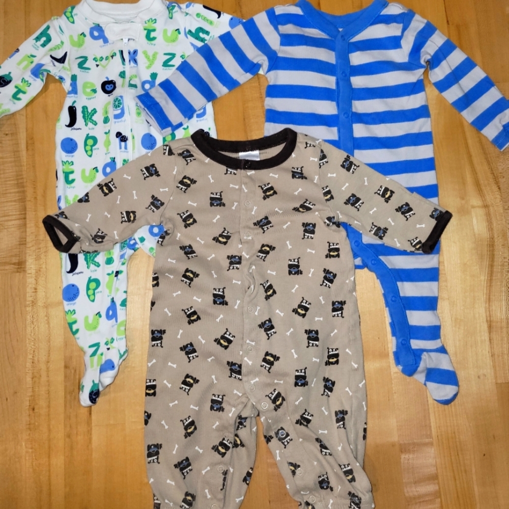 SET OF 3 - Baby Boy Onesies w/Covers for Hands